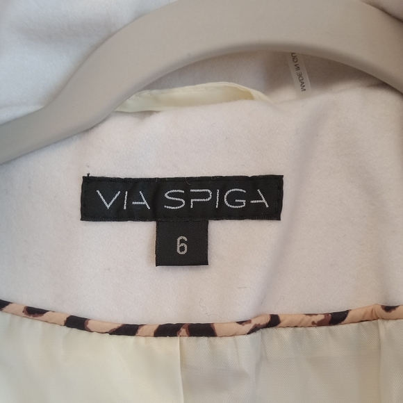 VIA SPIGA Women's White Ivory Faux Leather Stand Collar Coat Size 6 $350 - Picture 9 of 12